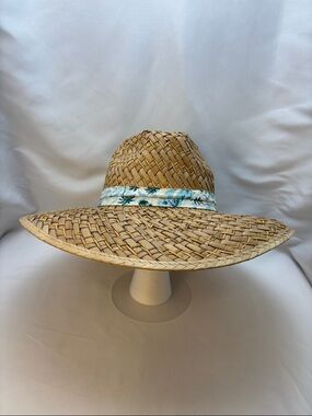 OLE’ American Women’s/Unisex Wide-Brim Straw Sun Hat W/ Blue Tropical Band #508